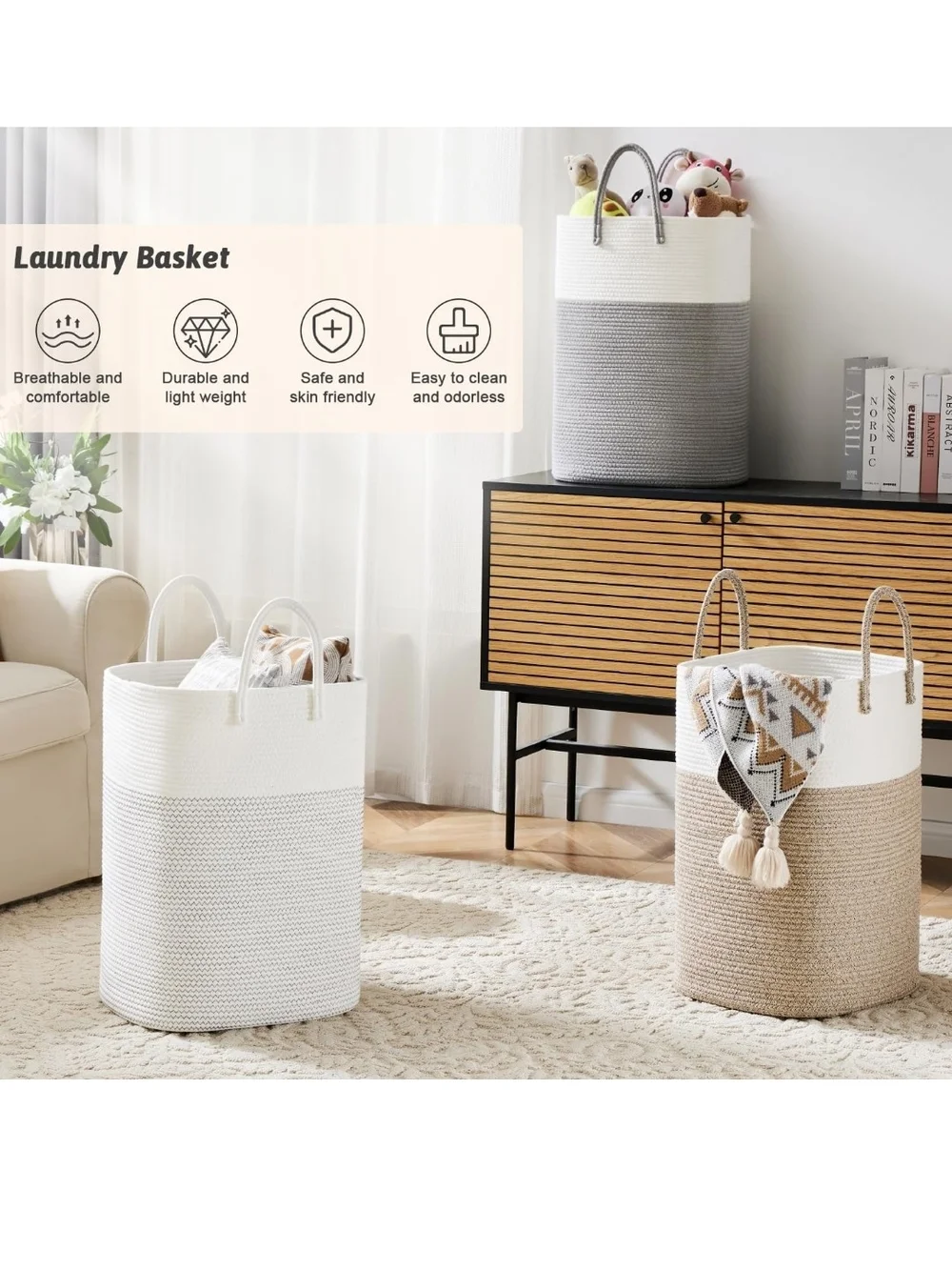 Artfell, Woven Cotton Laundry Basket, 60L